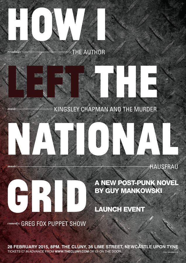 Poster design for the launch event of Newcastle based author, Guy Mankowski's 'H