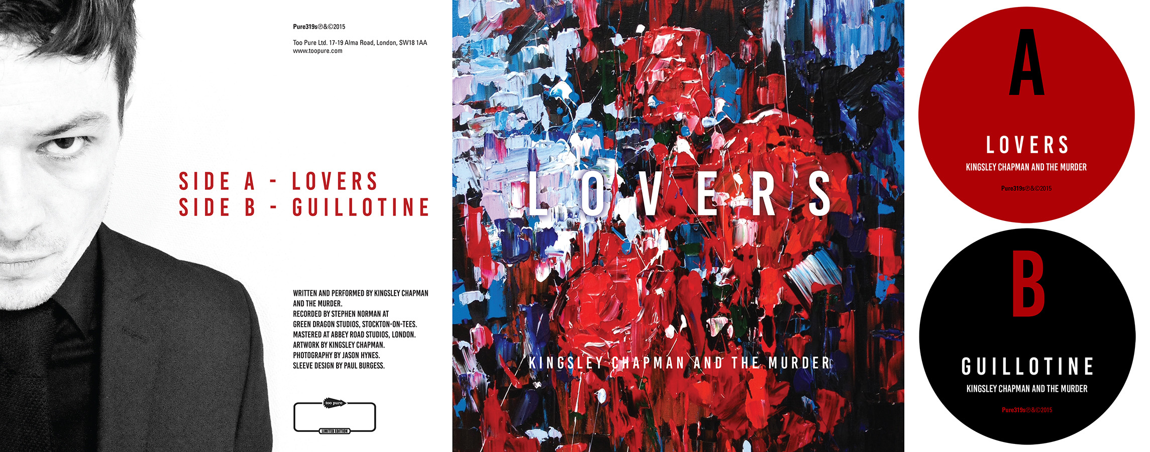 Sleeve/label artwork for 'Lovers/Guillotine' by Kingsley Chapman and the Murder.
