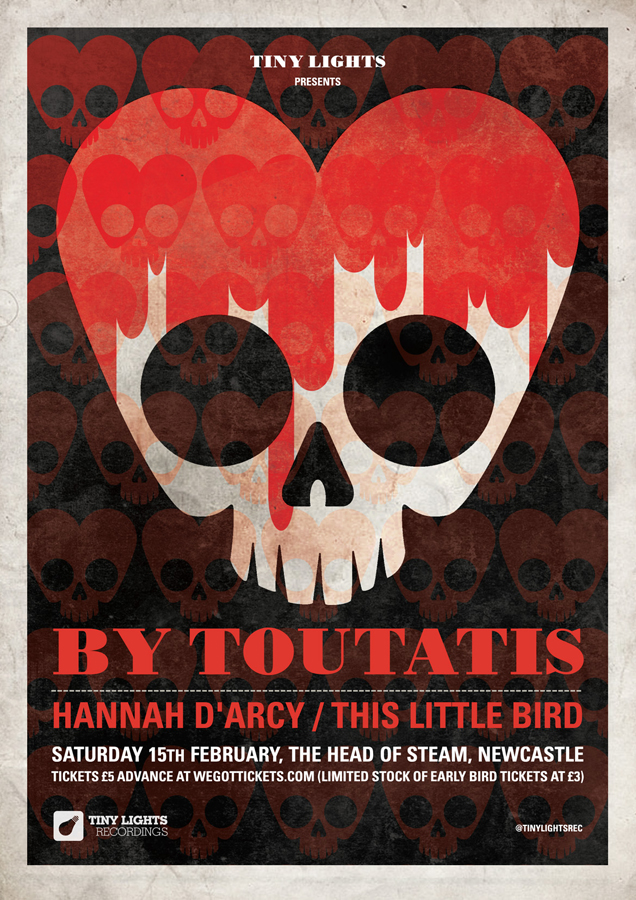 Poster design for Tiny Lights presents By Toutatis (with Hannah D'Arcy and This 