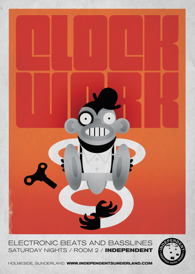 Identity and illustration for Sunderland club INDEPENDENT's 'Clockwork' night.