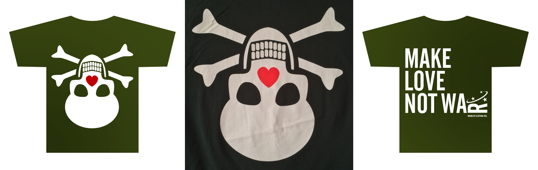 T shirt design for Brawler Clothing. 'Make Love Not War'.